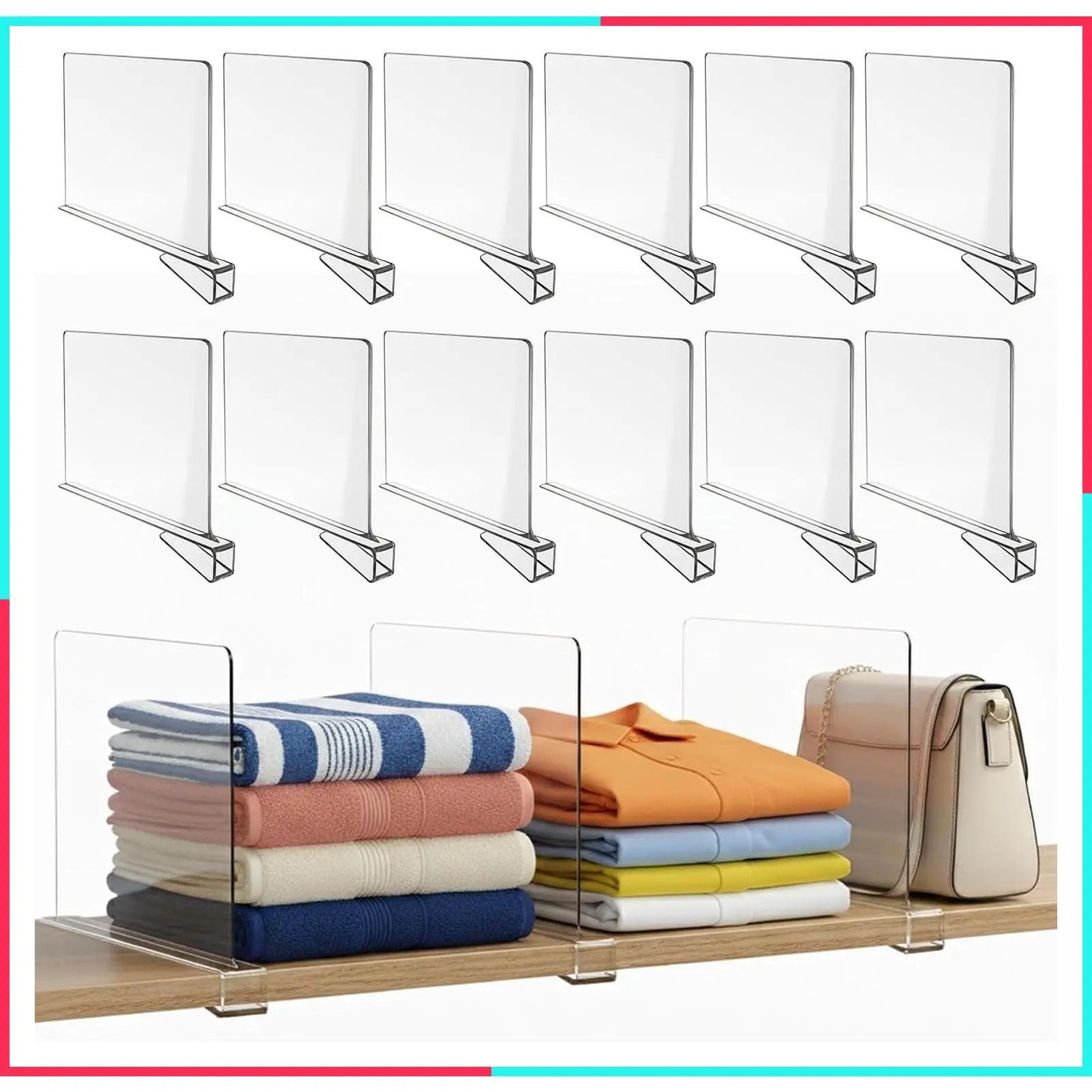 6 Pack Clear Acrylic Shelf Dividers for Closet Organization and Storage