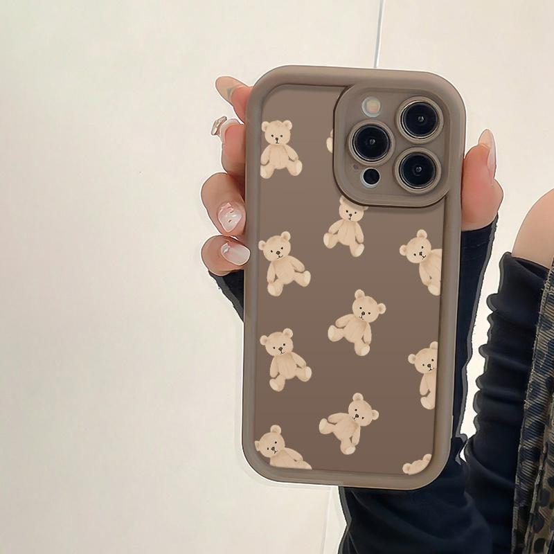 Brown Phone Case with a Cute Bear Pattern Print, Made of TPU Material, Drop-proof, with Precise Cutouts for Full Coverage Protection. Suitable for Apple iPhone 17 E Air Pro ProMax iPhone16 15 14 Plus 13 12 Mini 11 X XS XR. The Best Choice for a Gift