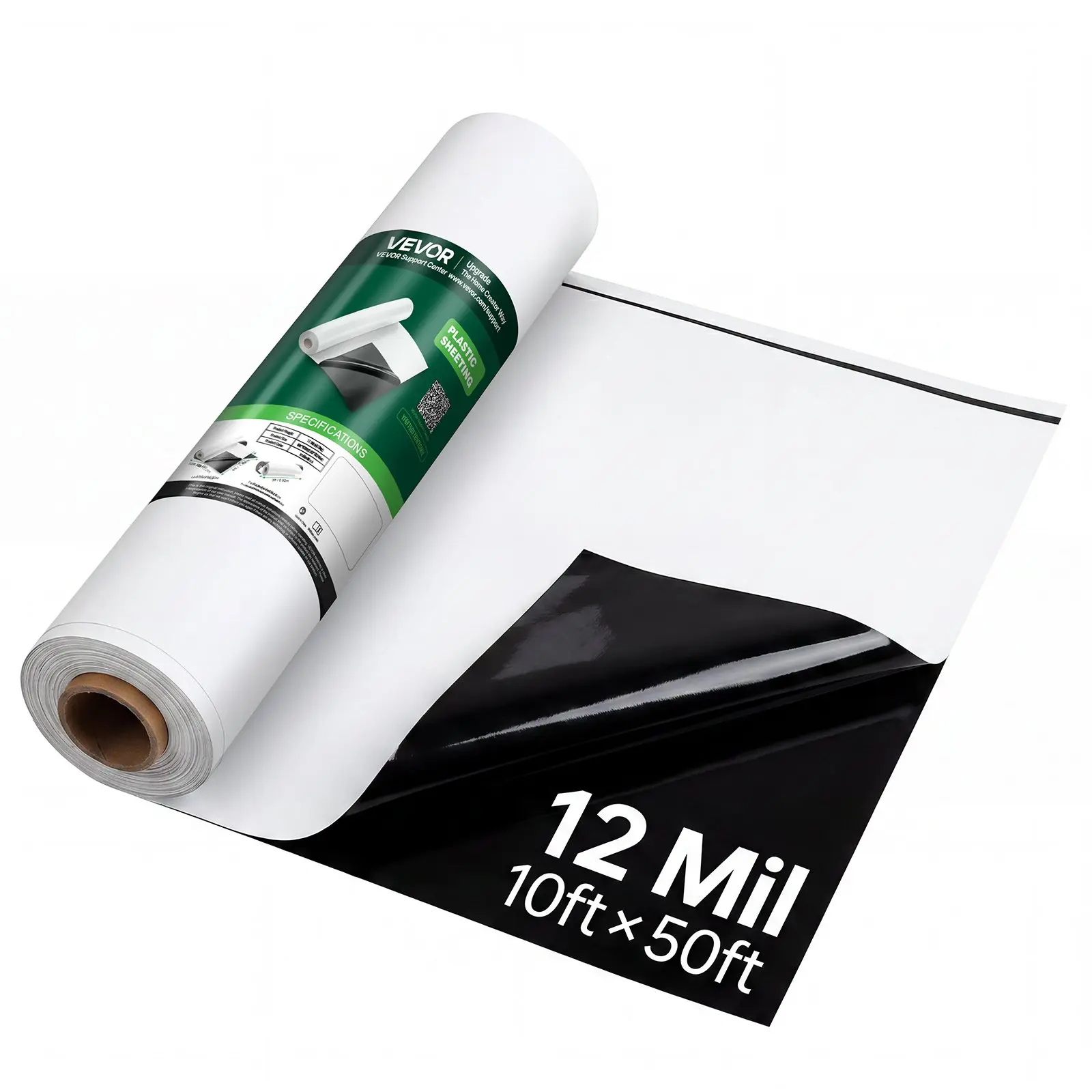 【DealsForYouDays】VEVOR 12 Mil Plastic Sheeting 10' x 50' Heavy Duty Thick Polyethylene Roll, Plastic Drop Cloth Painters Tarp, Polyethylene Covering for Crawl Space Vapor Barrier, Weed Control, Garden, Black White
