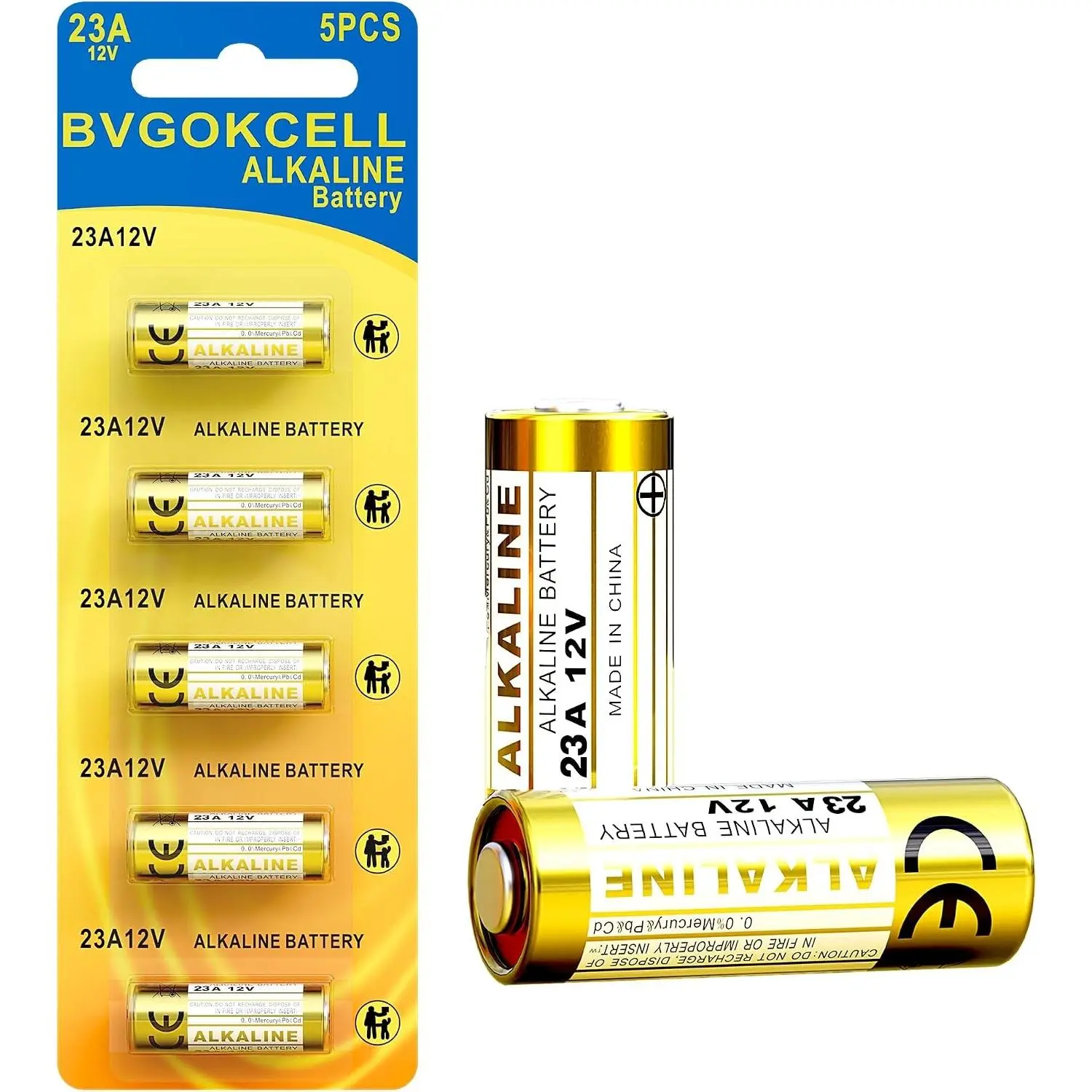 12 Volt 5-Pack A23 23A MN21/23 Alkaline Battery, Long Lasting for Ceiling Fan Remote, Garage Door Opener, Doorbell, Key Fob