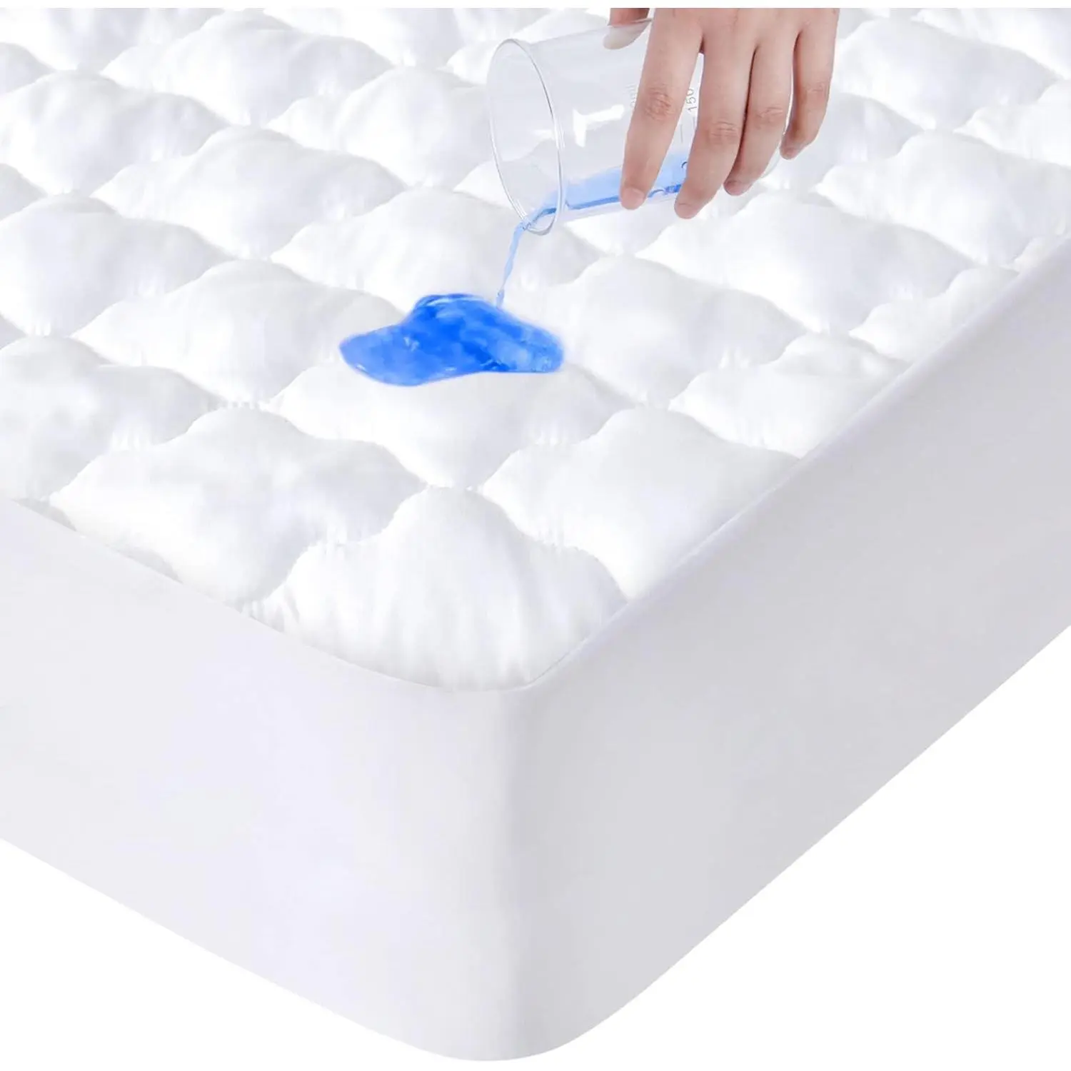 Full Size Waterproof Quilted Mattress Protector Pad Cover - Breathable, Cooling, Fitted with Deep Pockets Up to 14" for Double Bed (White)