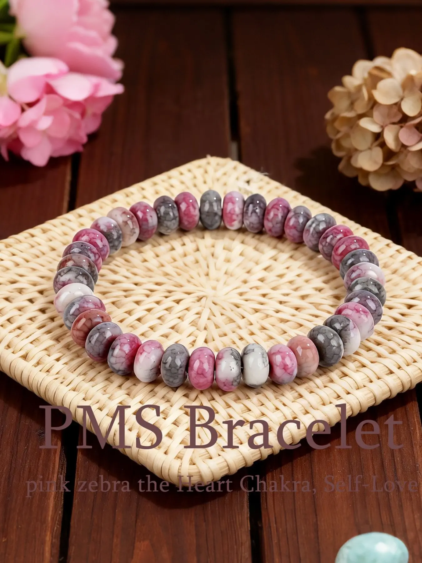 Natural Pink Zebra Stone Crystal Beaded Bracelet, Self-Love & PMS Support Stone Jewelry, Meaningful Healing Gift for Her, Crystal Bracelets