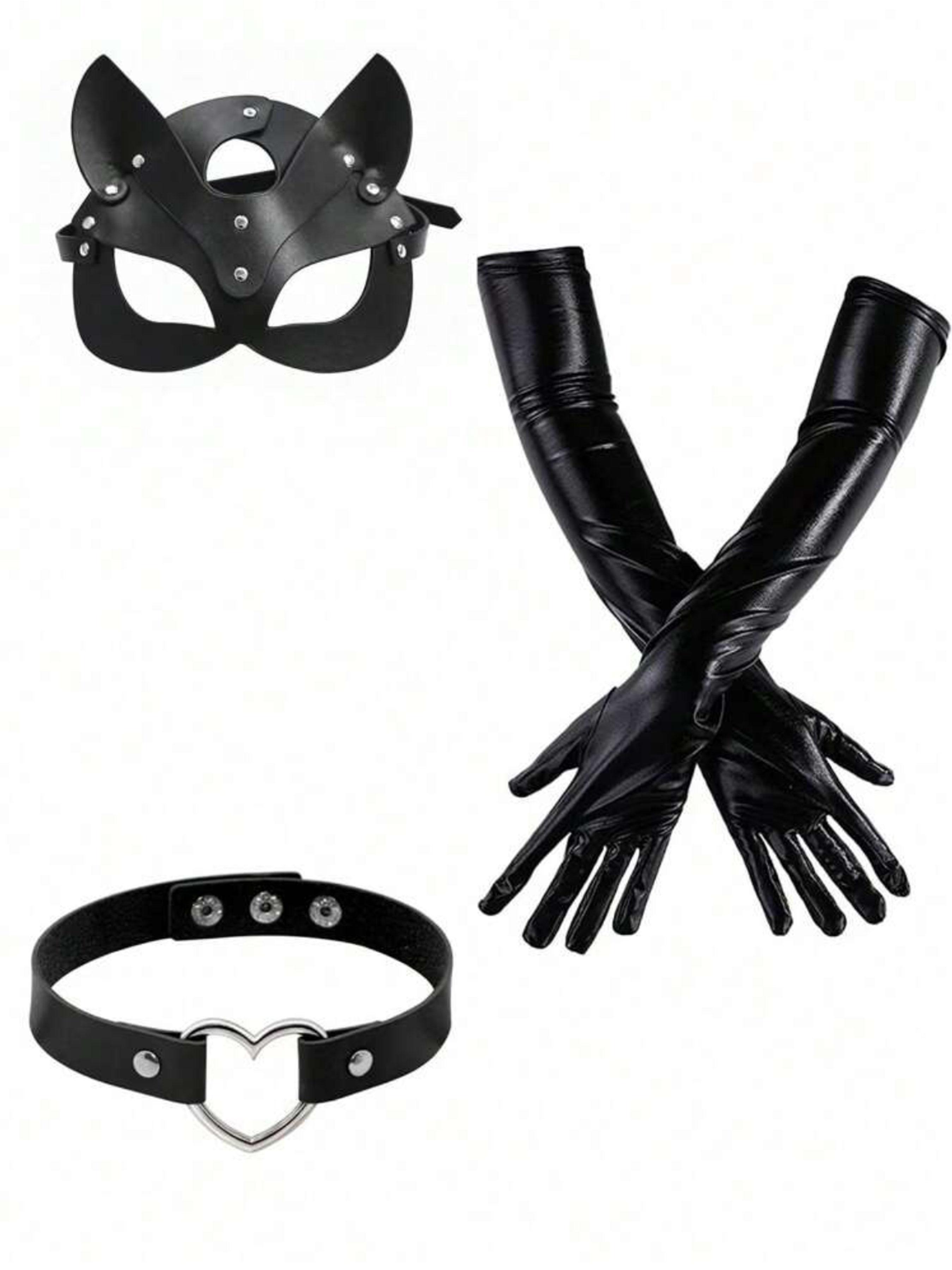 Women's Sexy Cat Mask & Collar & Gloves Set, Fashionable Mask & Collar & Gloves Set for Party, Costumes, Cosplay Clothing Accessories for Women