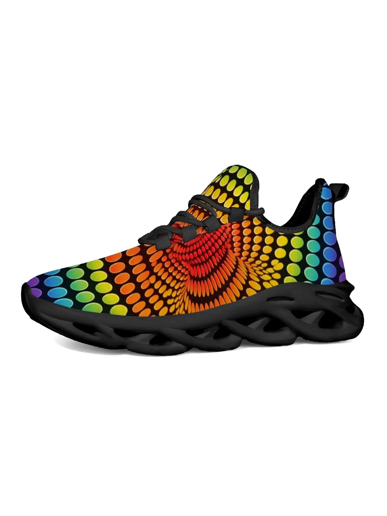 Colorful Rainbow Psychedelic Spiral Running Shoes, Vibrant Optical Illusion Pattern Sneakers, Breathable Mesh Lightweight Non-Slip Casual Athletic Walking Shoes for Men Women Unisex