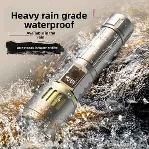 2-in-1 powerful flashlight (power bank), digital battery indicator, rechargeable, zoomable, X4 level waterproof, adjustable brightness, suitable for outdoor use, emergencies, camping accessories, black Father's Day gift, outdoor entertainment