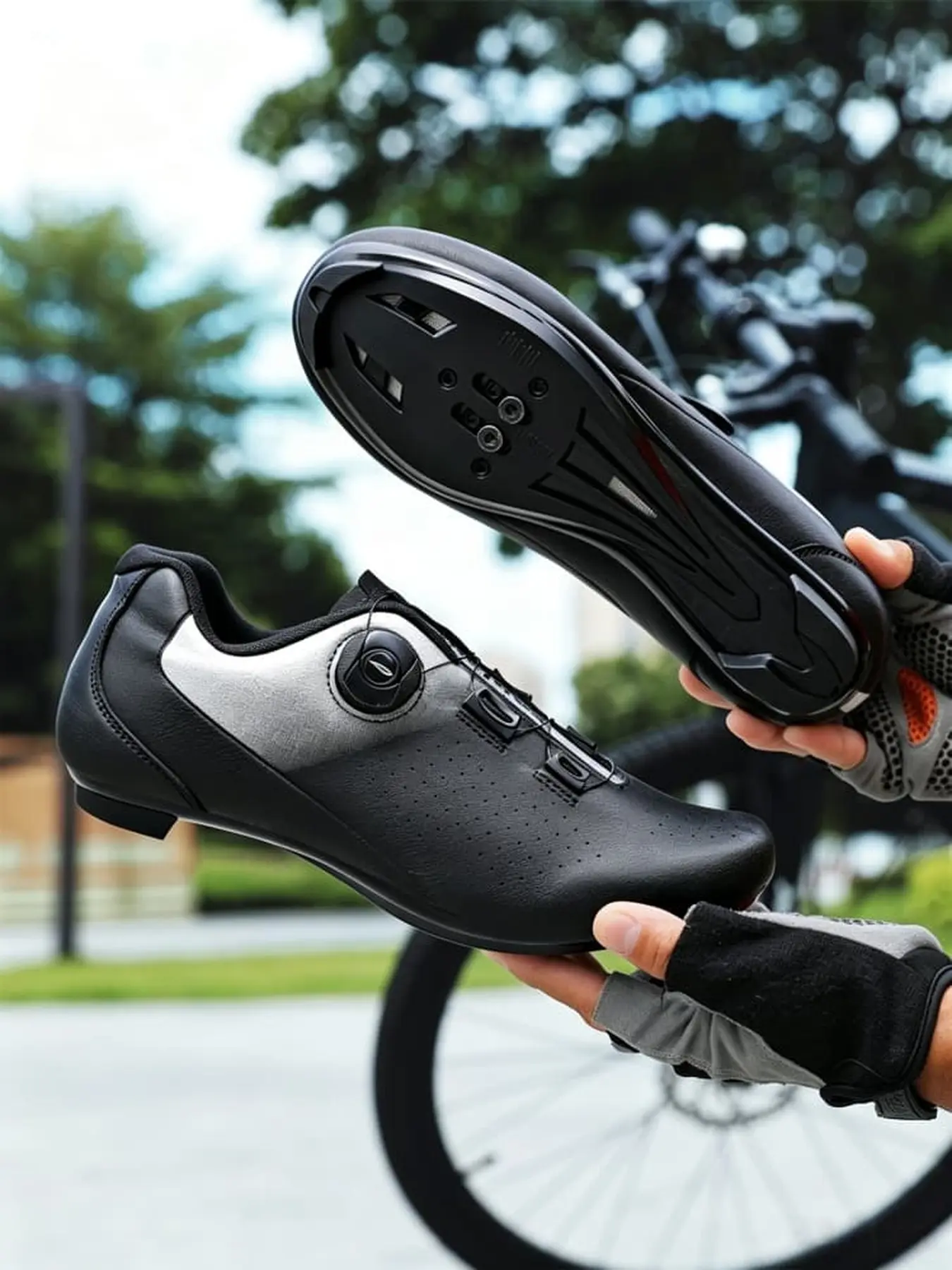 Men Women Racing Road Cycling Shoes Multi Hole Breathable Heel Slip Resistant Design Lightweight Racing Bike Lock Shoes