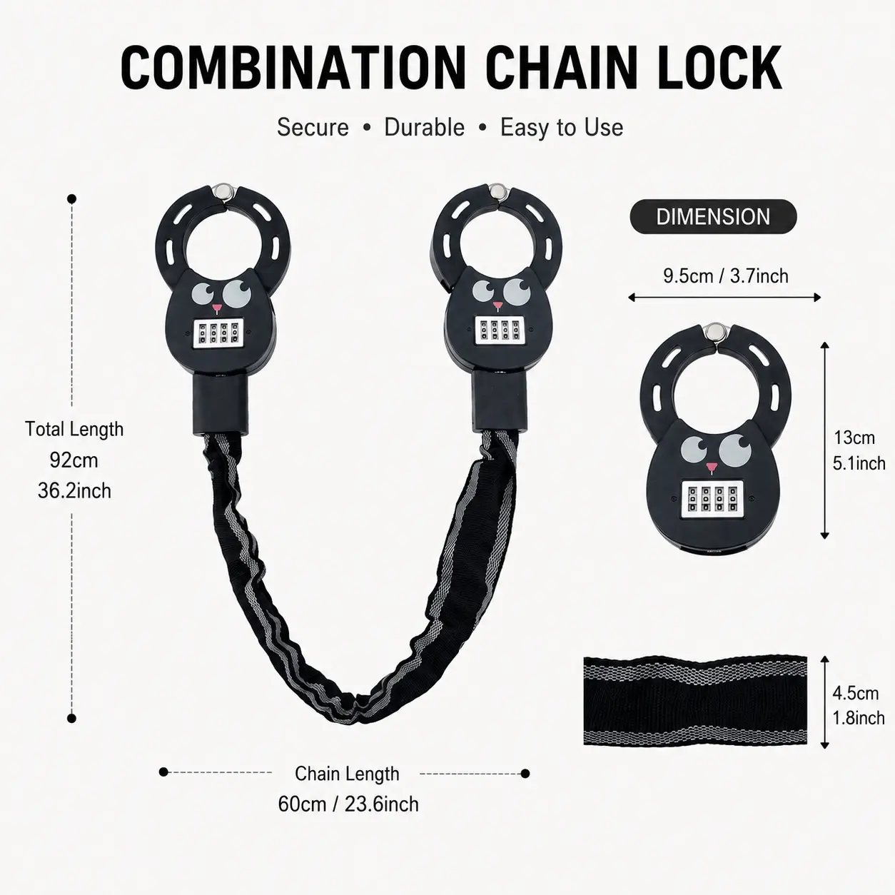 Heavy Duty Chain Lock with Protective Fabric Cover for Electric Scooters & Motorcycles, Anti-Theft Bicycle Lock for Outdoor Security