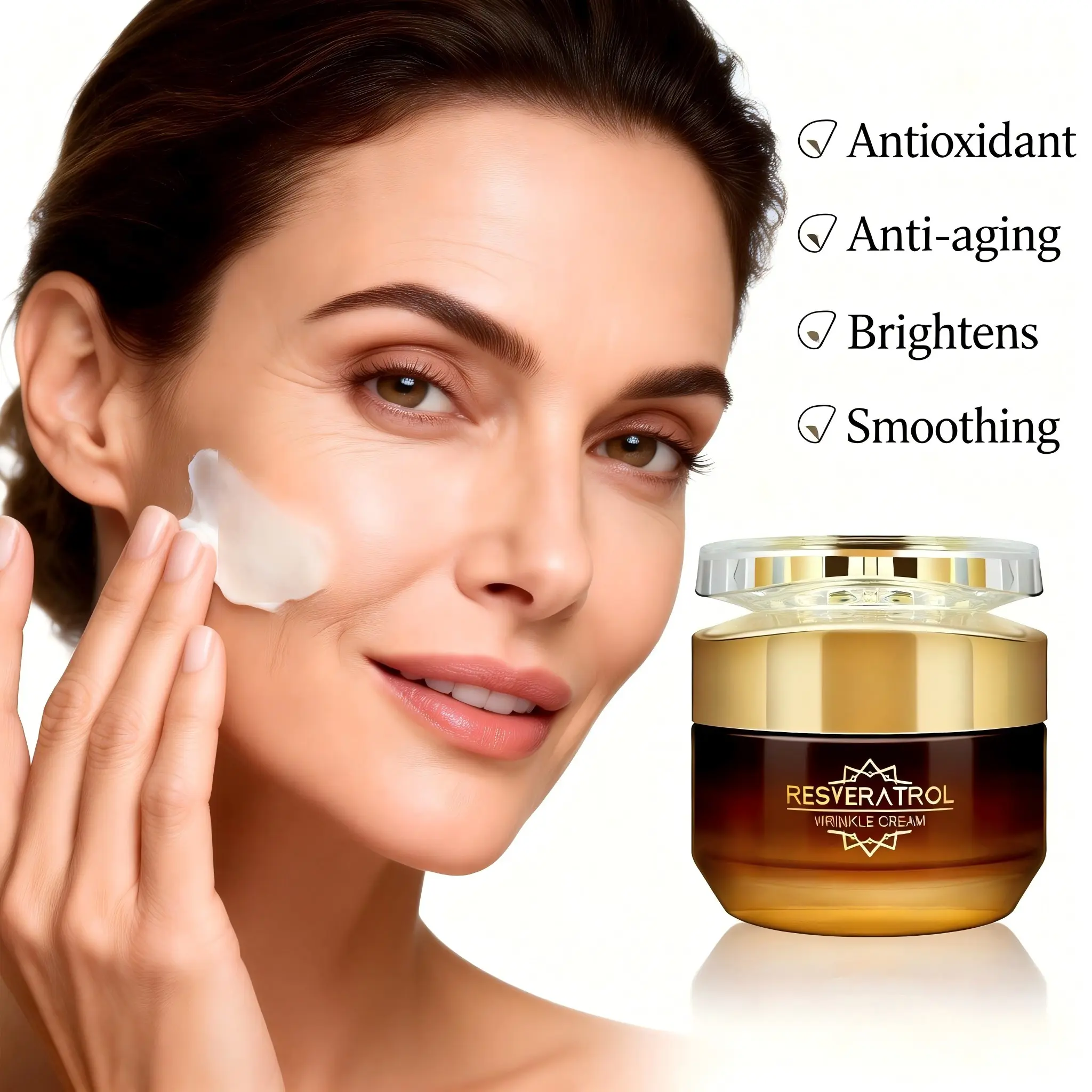 Resveratrol Firming Anti-Wrinkle Moisturizer Cream, Contains Collagen & Niacinamide, Hydrating & Plumping, Suitable for All Skin Types, 50g