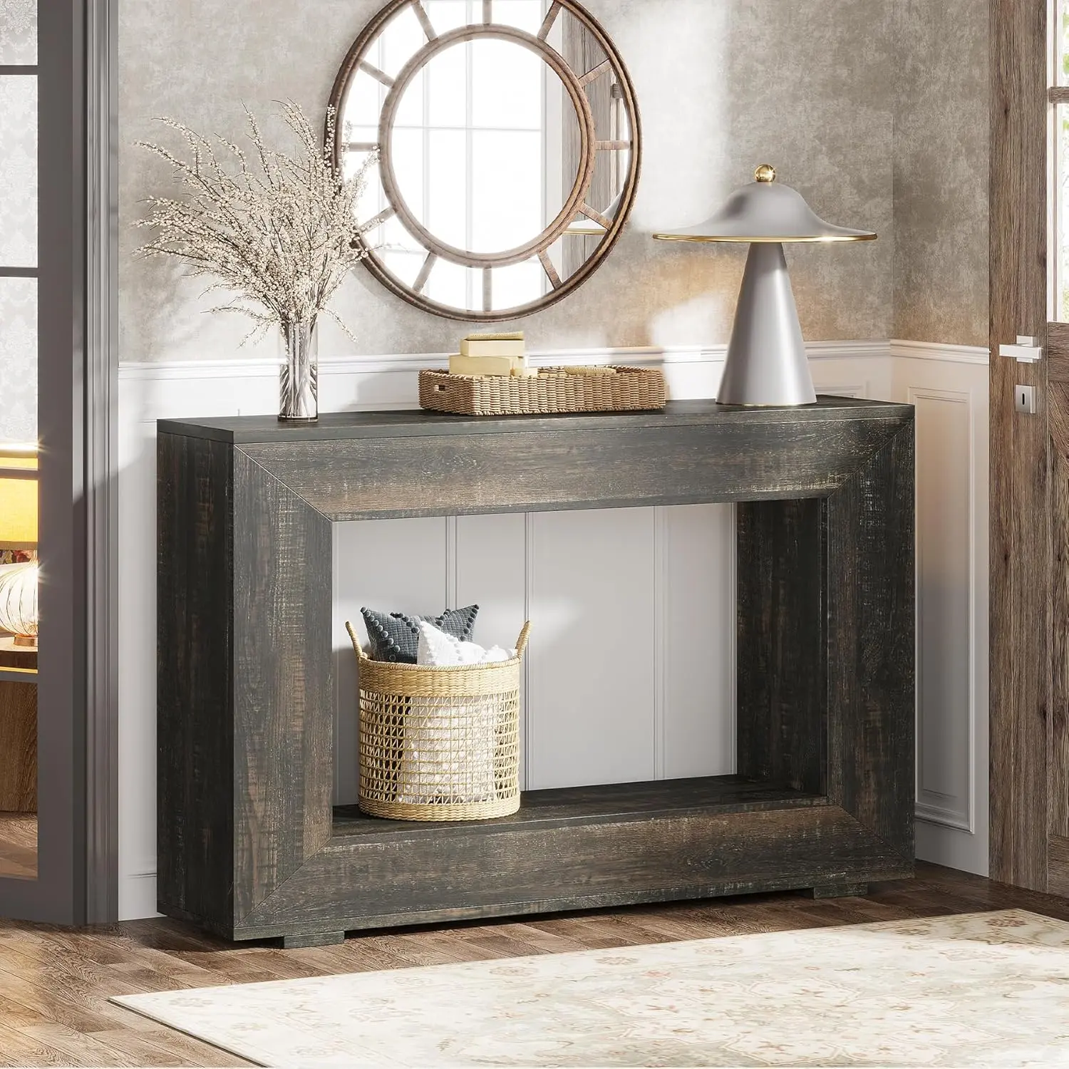 LustreC Farmhouse 47-In Rectangle Console Table with Storage, Industrial Accent Furniture for Entryway, Homestyle Living Room Indoor Use
