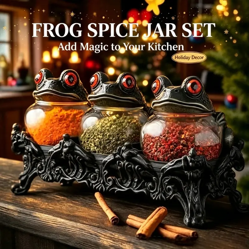 Frog Resin Glass Spice Jar – Creative Kitchen Storage Decor Container for Herbs Salt Pepper