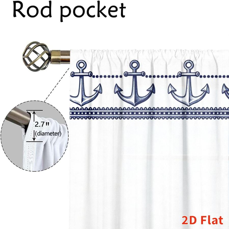 2Pcs Nautical Marine Ocean Anchor Turtle Fish Seahorse Sun Blocking Curtains Digital Printed Rod Pocket, Window Treatment For Bedroom Office Kitchen Living Room Study Home Decor