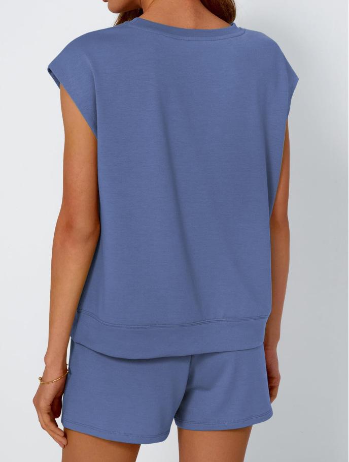 Women's 2-Piece Lounge Set - Sleeveless Cap Sleeve Top & Drawstring Pocket Shorts