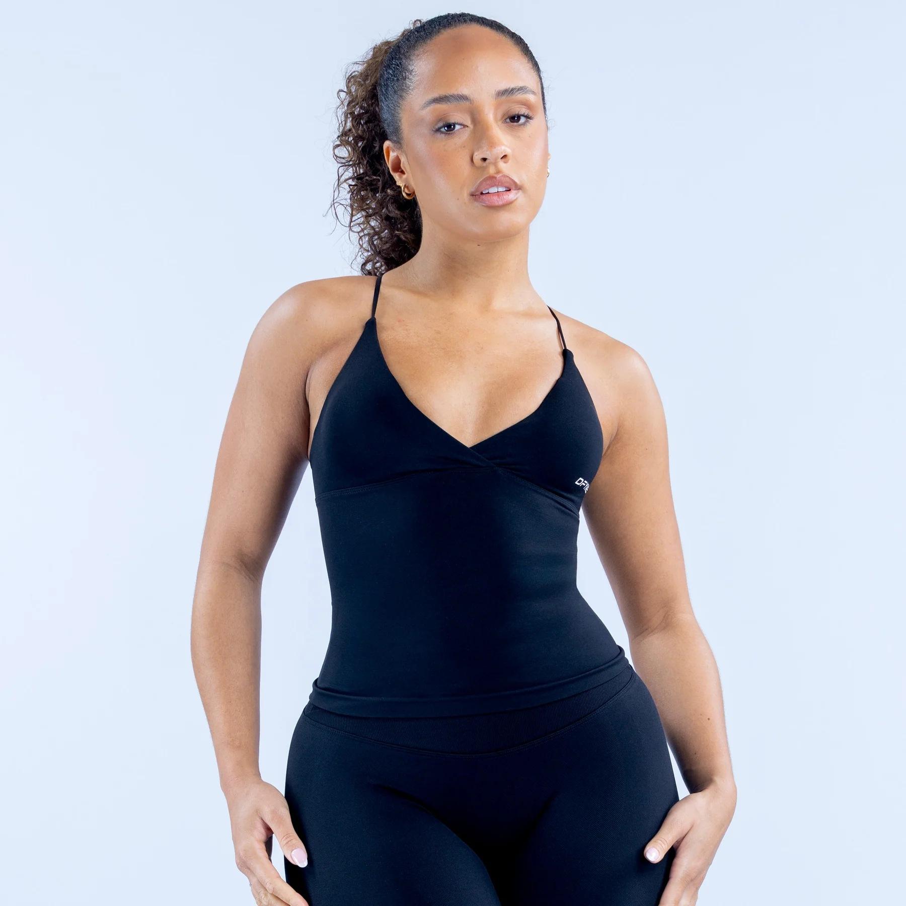 DFYNE High-Elastic Fit V-Neck Tank Top for Women, Seamless, Sleeveless, Quick-Drying, Perfect for Yoga and Fitness, Instantly Shapes Your Back and Showcases Your Collarbones