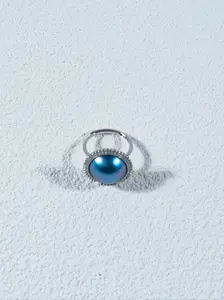 Sea Blue Mabe Ring 14-15mm, Slight Imperfections, S925 Silver Color, Elegant Jewelry Piece, Perfect Gift Idea, Model Sy13361