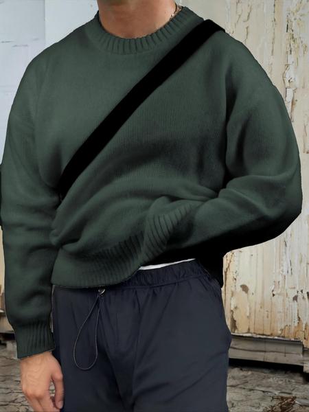 Men's Solid Color Crew Neck Sweater, Casual Fashion Long Sleeve Jumper for Fall & Winter, Men's Knitwear for Daily Wear, Tops