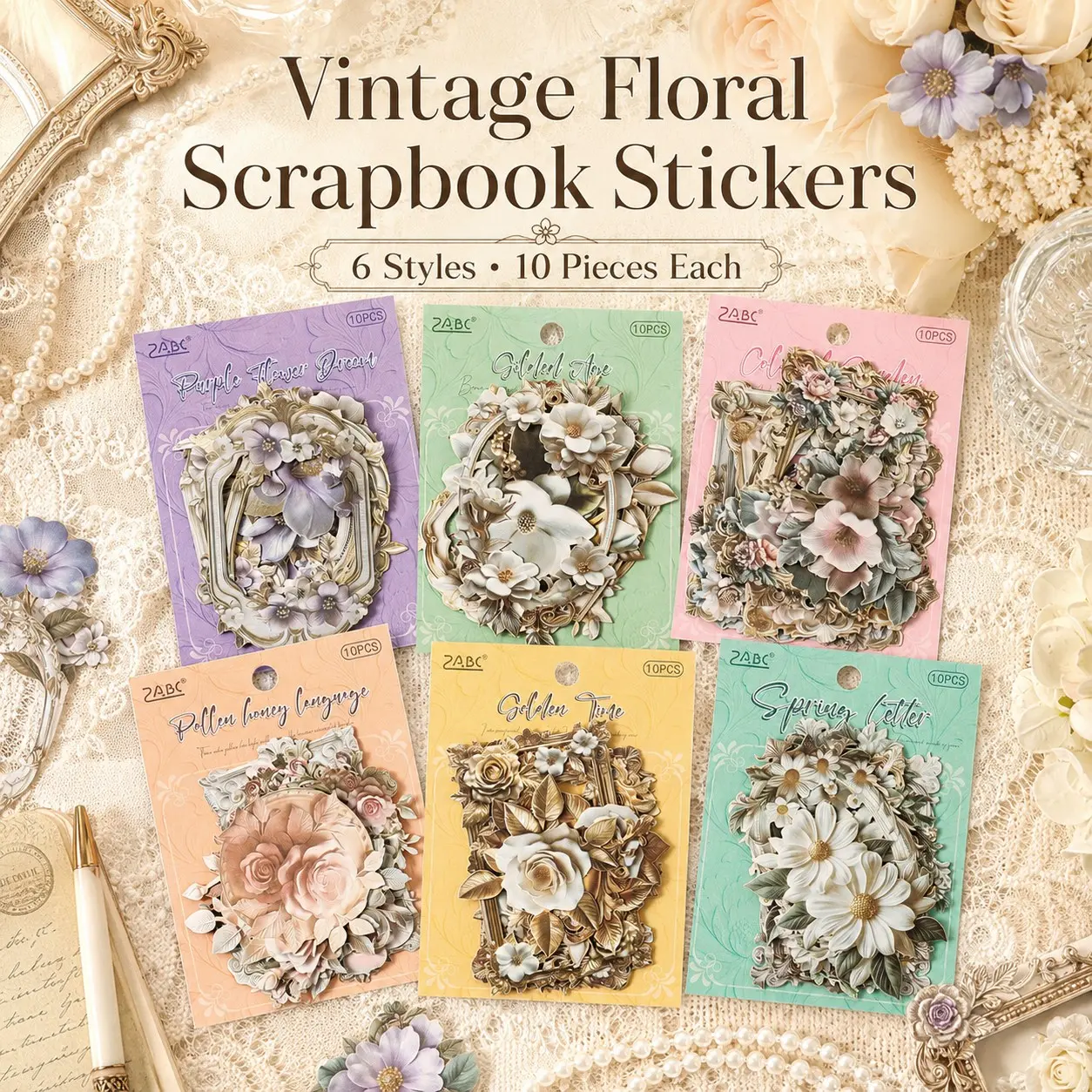 1 set Vintage Floral Journaling Stickers, Elegant Scrapbook Sticker Book Set, Cute Decorative Paper Stickers With Floral Frames, For Students, Teachers, Classroom Use, Scrapbook Supplies, School Crafts, Office Decor, Girls Room Decor, Bookmark Making