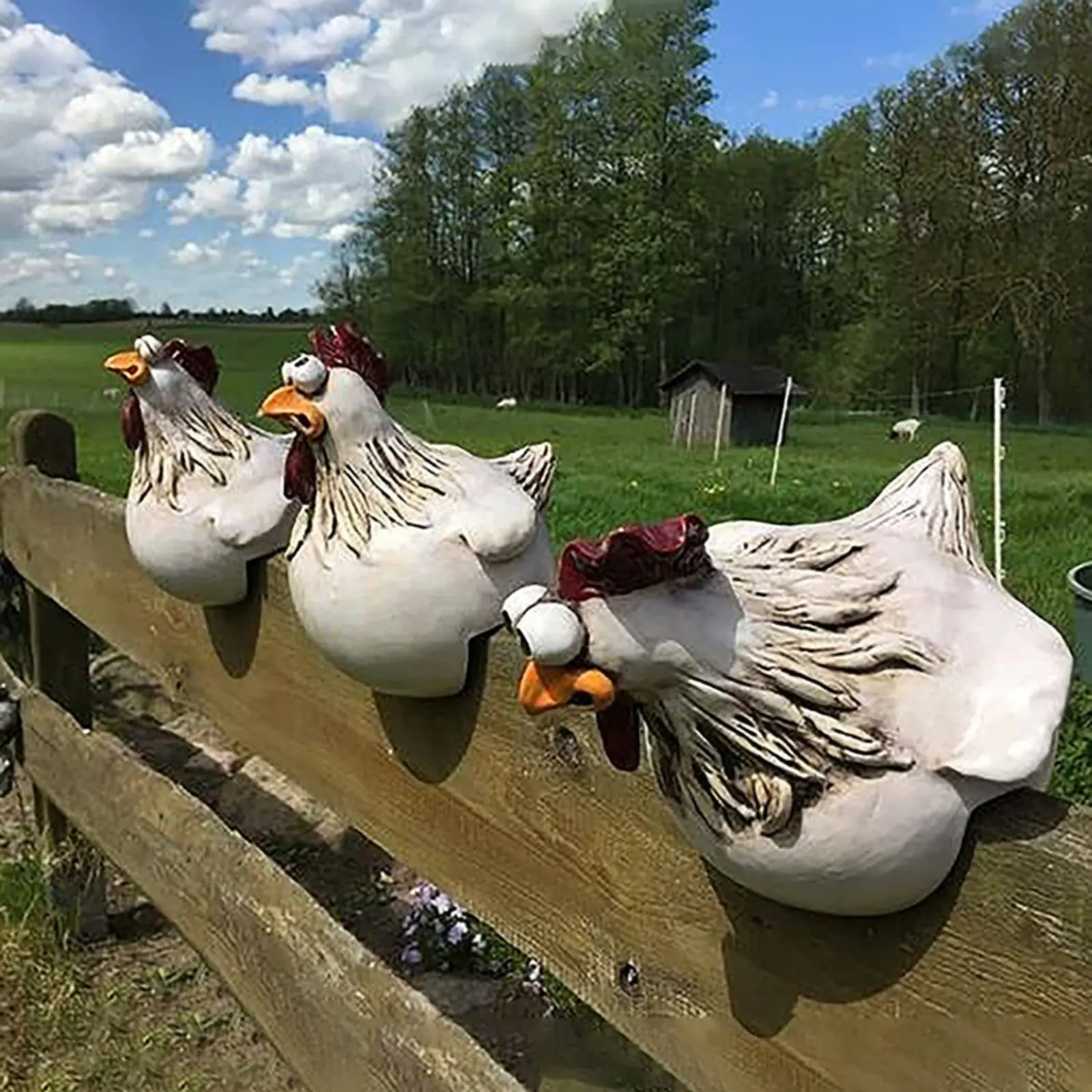 Garden Chicken Statue, Viral Fence Peeking Hen Decor Ornament, Funny Cartoon Resin Farm Animal Figurine, Weatherproof Rail Mounted Outdoor Sculpture, Cute Yard Decoration for Patio Backyard Farmhouse Decor