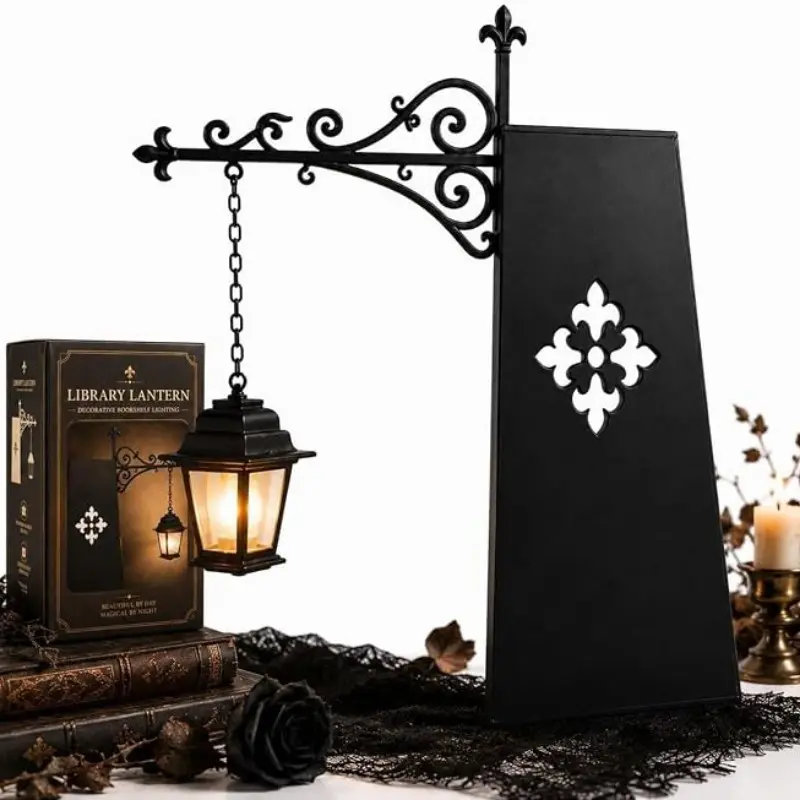 Library Lantern Decorative Bookshelf Lamp, Dual Color LED Warm and Cool Light, Portable Mini Bookshelf Lamp, Desk Ornament, Literary Gift