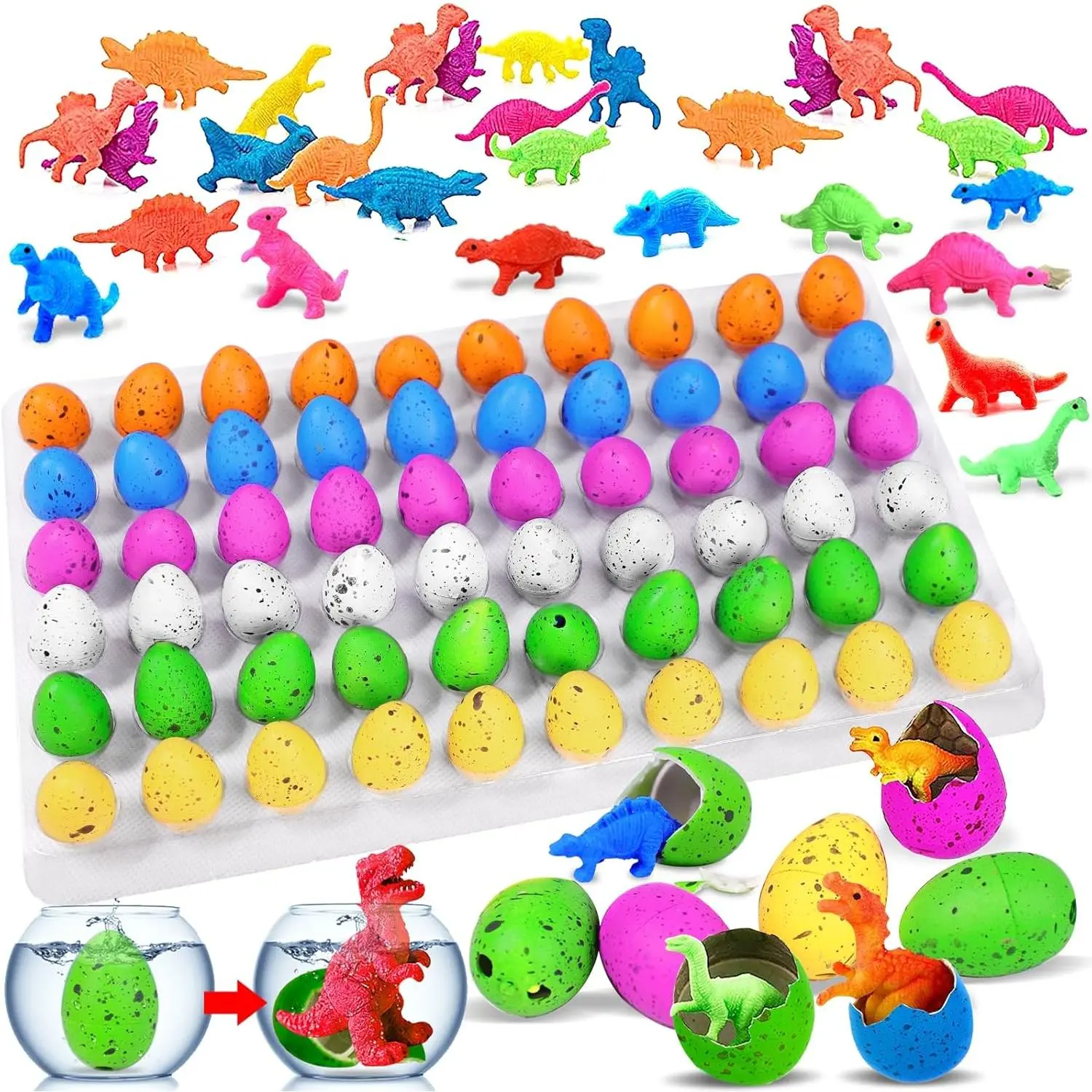 60 Pcs Hatching Dinosaur Eggs  Kids Party Favors, Christmas Gifts  Grandkids Novelty Grow in Water Dino Eggs with Toys Inside Birthday Gifts Goodie Bag Stuffers, Classroom Prize, Pinata Fillers