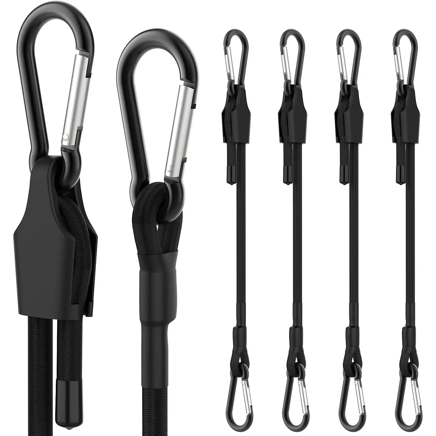 12 Inch Adjustable Bungee Cords with Carabiner Hooks, 4 Pack Heavy Duty Outdoor Super Elastic Bungee Straps Easily Adjust from 8" to 18" for Cargo, , Luggage, Carts,