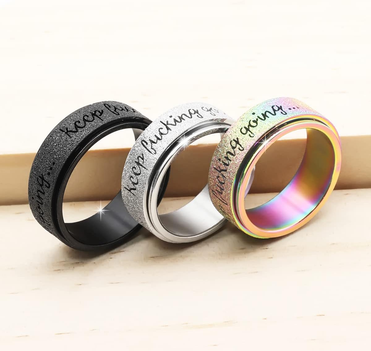 Titanium Stainless Steel Anxiety Ring for Women Men Fidget Spinner Ring, Size 6-12, Width 6MM, 5-Color: Rose Gold-Rainbow-Silver-Black-Blue
