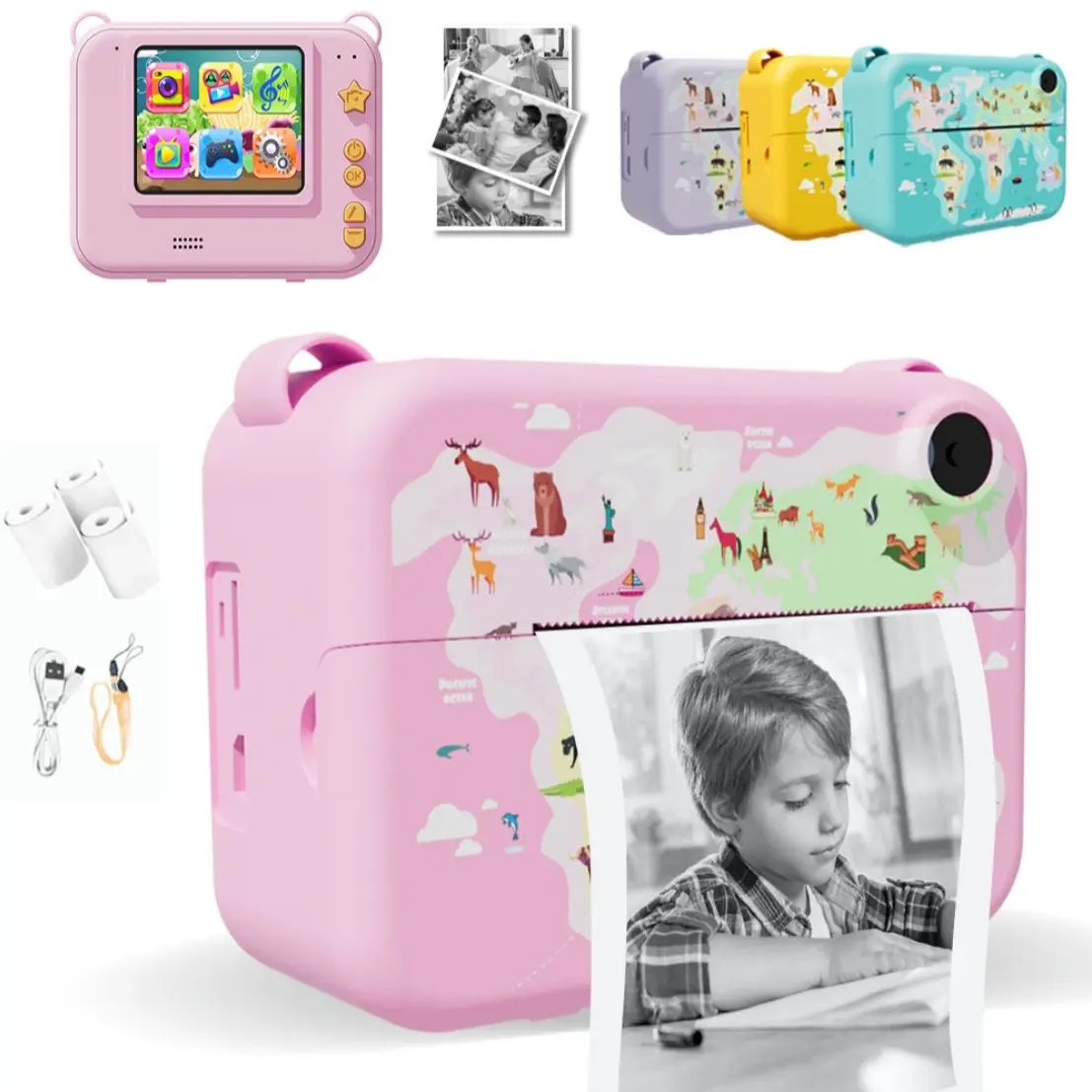 Instant Camera for Kids, 1 Set Digital Camera, Kids Video Camera, Child Selfie Camera Toy, Instant Cameras That Print Photos, Birthday Gifts for Boys and Girls, Printer Camera