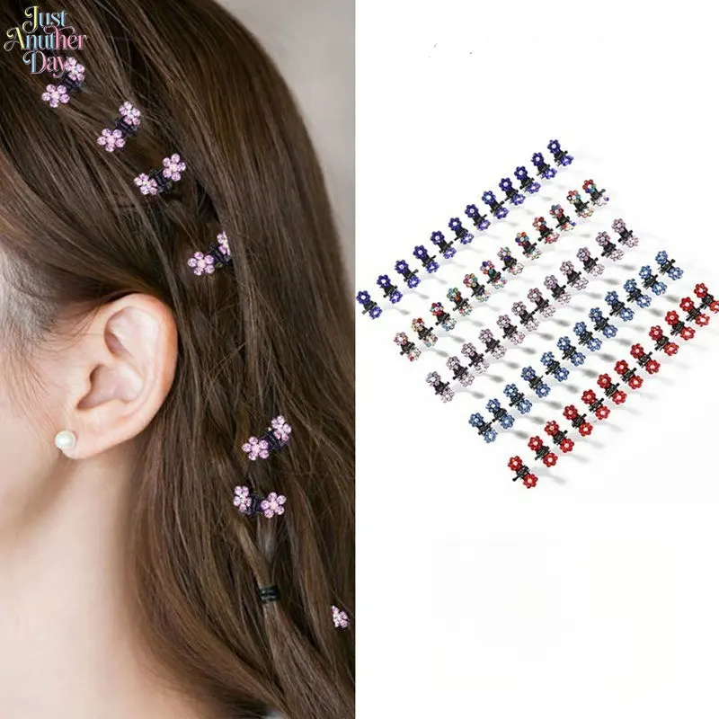 24Pcs Mini Crystal Rhinestone Flower Hair Claw Clips Women Cute Small Hair Grips Broken Hair Finishing Bangs Barrettes Elegant Sweet Hair Accessories Korean Style Delicate Hairpins For Braided Hairstyle Daily Party Wedding Styling Hair Decor Gifts