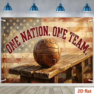2D Football Theme Backdrop Fabric, American Retro Wall Hanging, One Nation One Team Slogan, Usa Flag, Bar Sports Room Decor, Party Setup