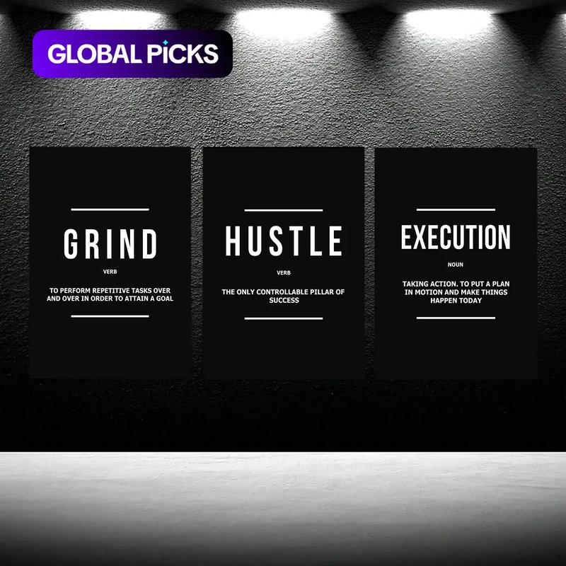 Unframed Modern Art Poster, 3 Counts/set Motivational Grind Hustle Success Inspirational Quotes Canvas Wall Art, Office Decor, Entrepreneur Gifts, Modern Home Decoration