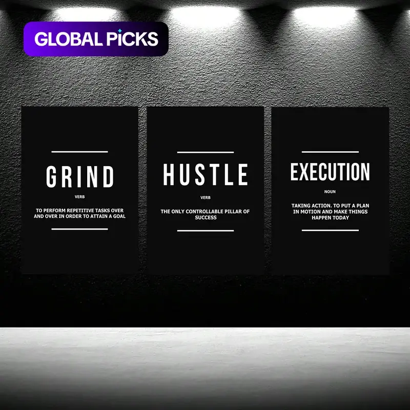 Unframed Modern Art Poster, 3 Counts/set Motivational Grind Hustle Success Inspirational Quotes Canvas Wall Art, Office Decor, Entrepreneur Gifts, Modern Home Decoration