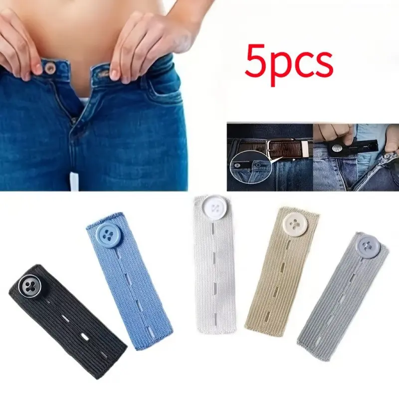 5-Pack High Elastic Waist Extender Buckles, Instant Waist Adjustment Clips, Unisex Comfortable Fit, Casual Style Accessories, Sewing Supplies