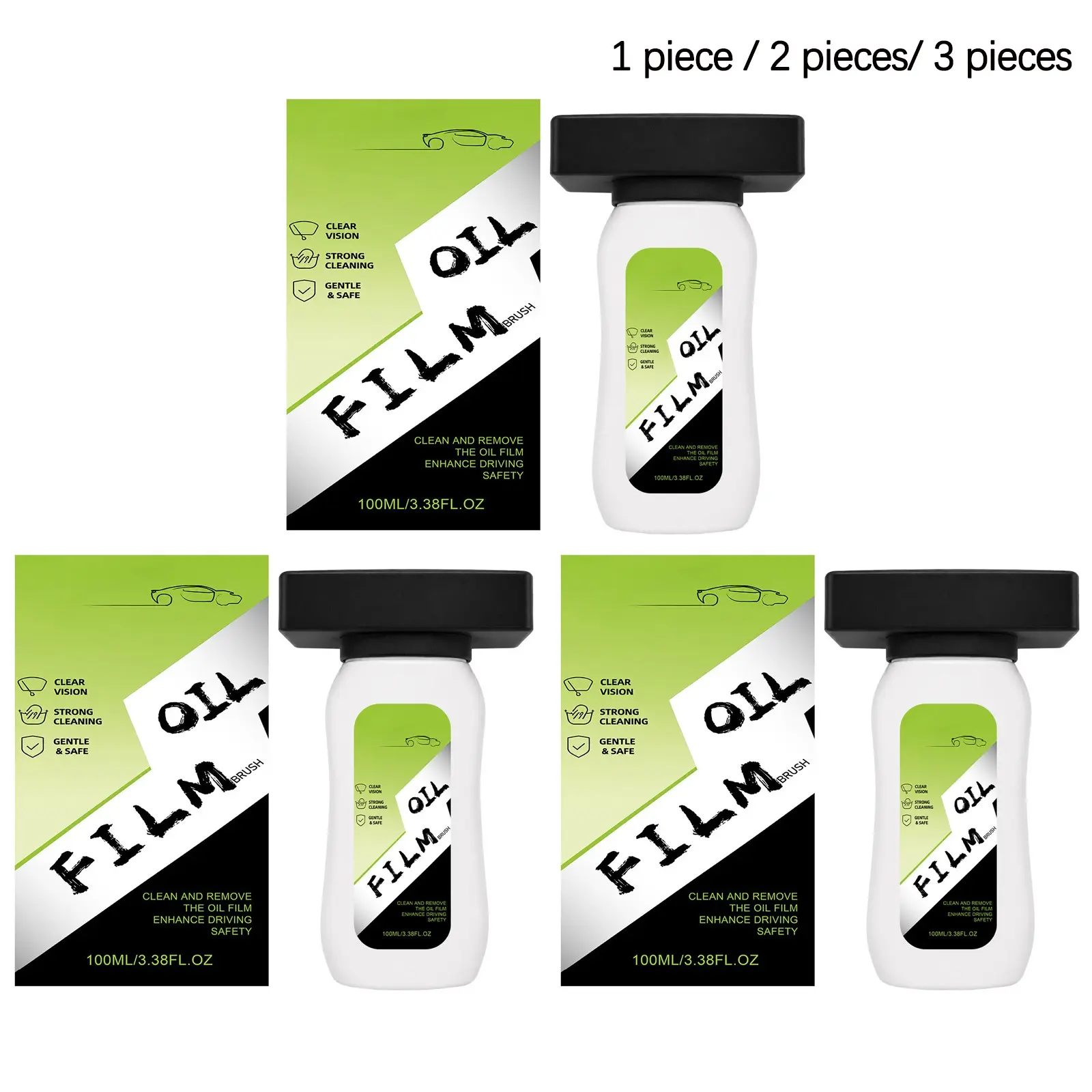 Glass Oil Film Cleaning Brush (100ML/100ML*2/100ML*3), Gentle Fresh, Car Windshield Window Care, Dirt Removal, Portable Cleaner