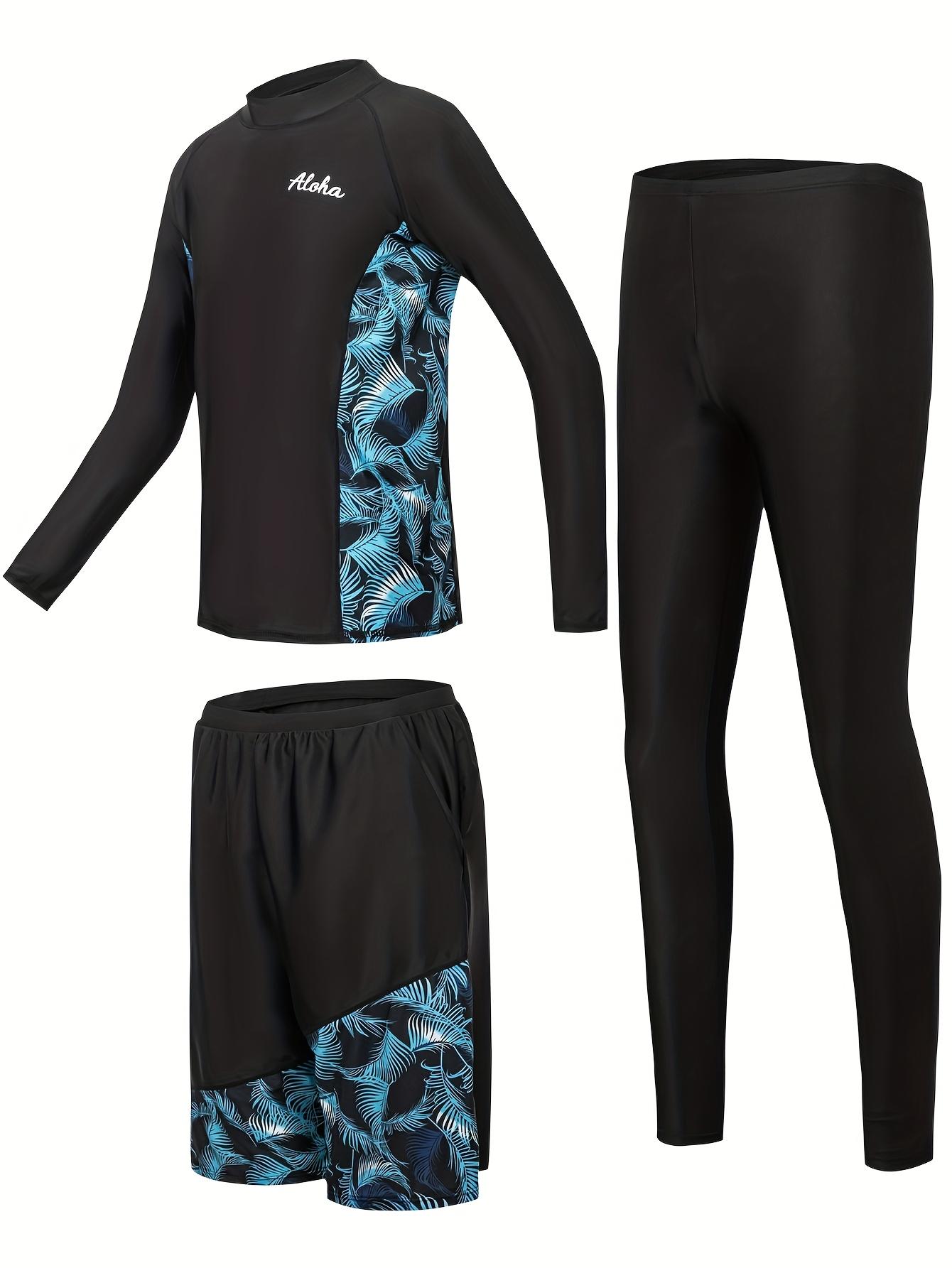 Tropical Print Fashion Men's Swimwear Set Long Sleeve Long Pants Sun Protection Surfing Suit