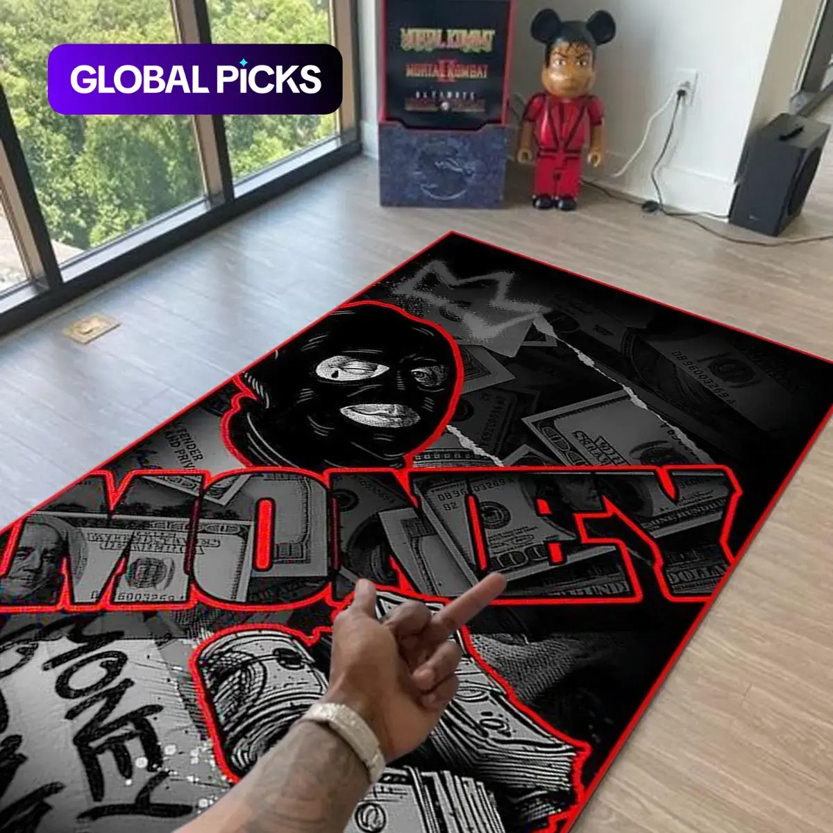 Retro American Gangster Dollar Pattern Rug, Abstract Rugs, Abstract Polyester Fiber Area Carpet, Wear-Resistant Easy-Care Floor Mat for Living Room, Bedroom & Leisure Area, Suitable for Home Decor #GLOBAL PICKS