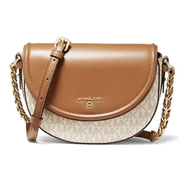 Michael Kors MK Jet Set Classic Monogram Crossbody Bag for Women, Vanilla White and Acorn Brown