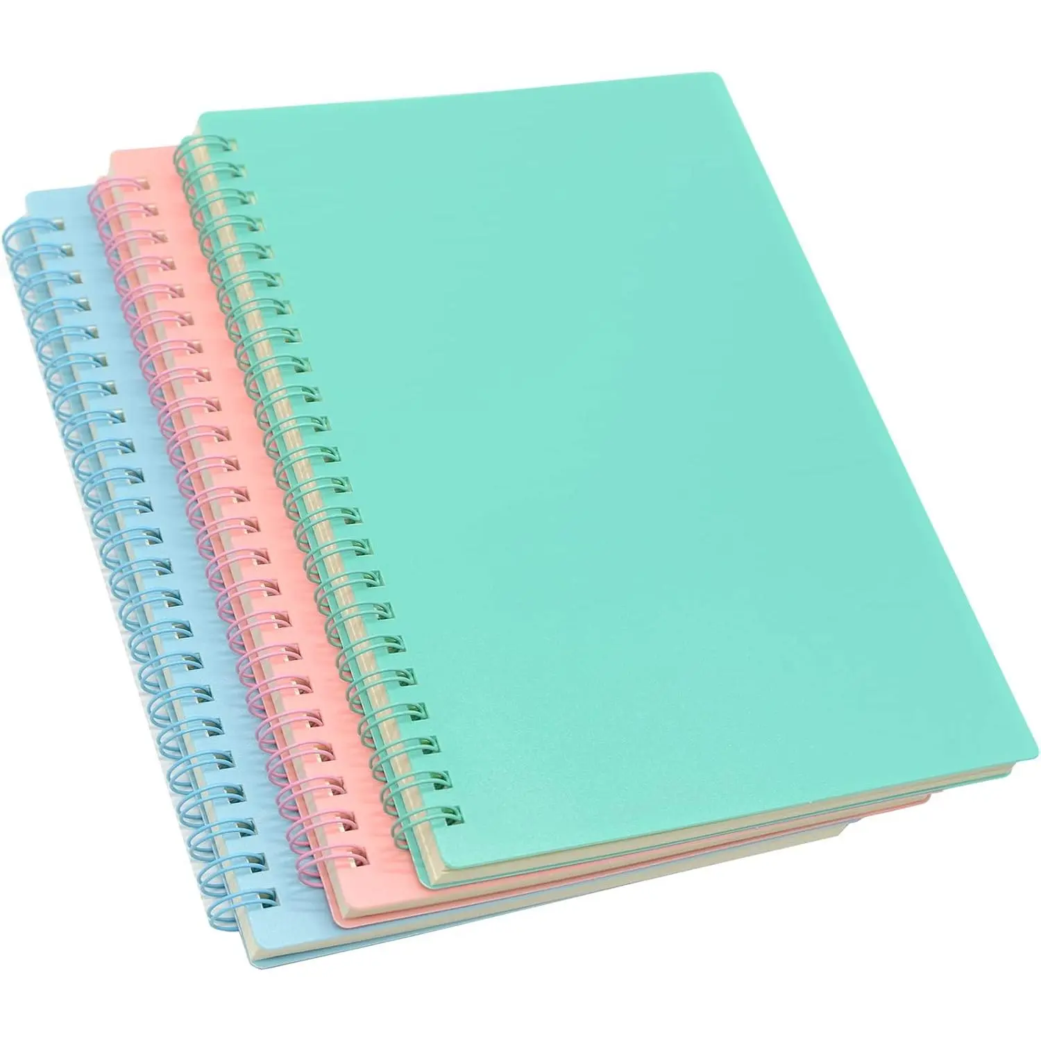 Spiral Notebook, 3 count A5 Thick Plastic Hardcover 8mm Ruled 3 Color 80 Sheets -160 Pages Journals for Study and Notes (Light ,Light Green,Light Blue, A5 5.7" x 8.3"-Ruled)