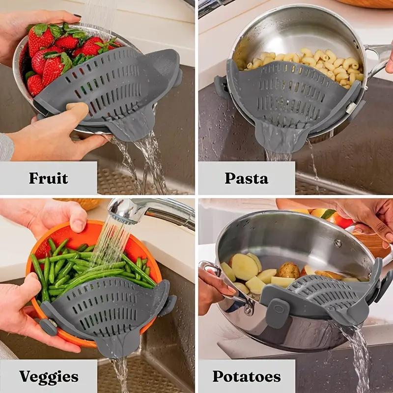 Silicone Pot and Pasta Strainer, Cookware, 1 Count Adjustable Silicone Clip on Food Strainer Clamp for Kitchen Cooking Pot