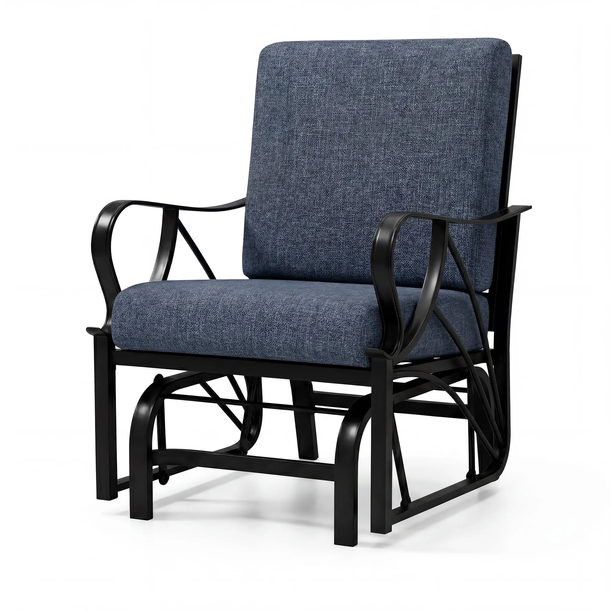Heavy Duty Outdoor Patio Glider Chair – Removable Cushion, Metal Frame, Curved Armrests, Rocking Seat for Garden, Yard, Lawn, Porch