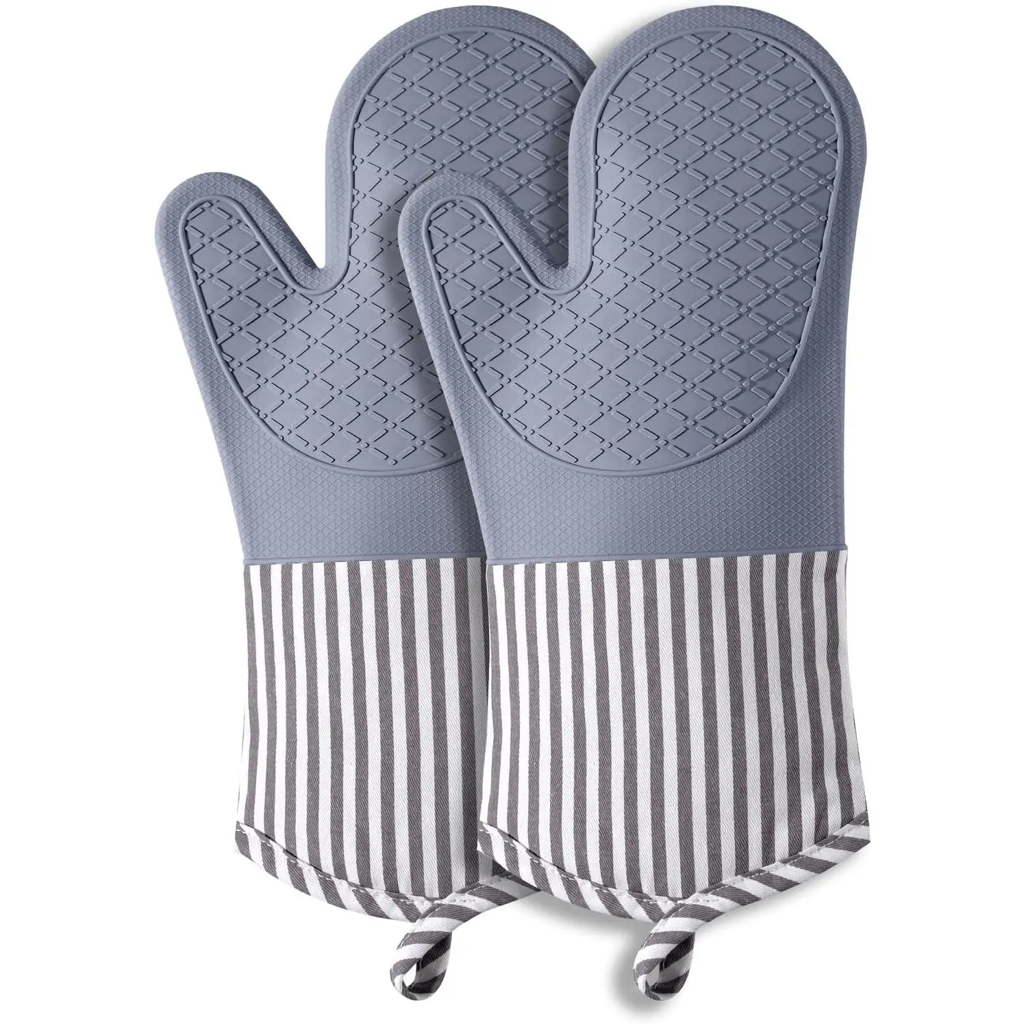 Oven Mitts, Heat Resistant Oven Gloves with Quilted Liner,  & Non-Slip Kitchen Mittens for Baking Cooking BBQ, 500°F, 13.5" Nordic Grey