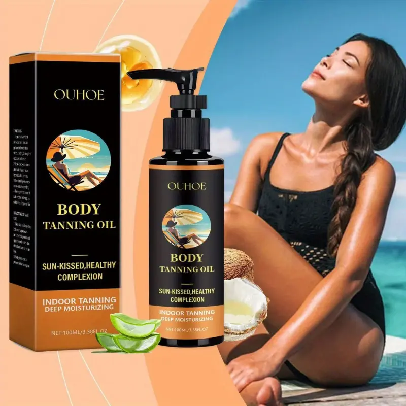 Body Tanning Oil Fast Even Tan Deep Hydrating Mild Sensitive Skin Absorb Quickly For Beach Outdoor Indoor Tanning Sun-Kissed Bronze Skin Care Body Glow Oil