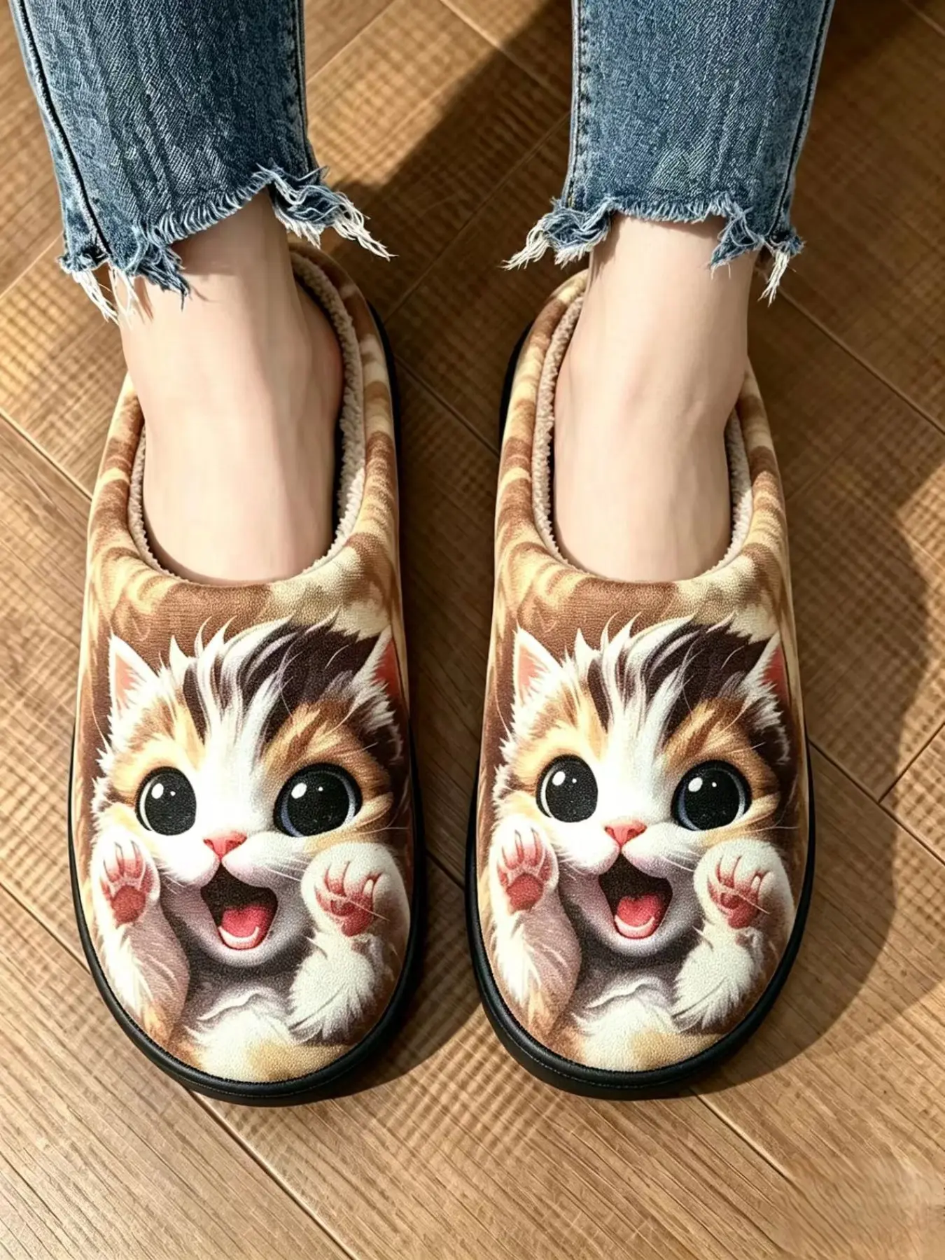 Unisex Cotton Slippers, Fall & Winter Embroidered Design, Non-Slip Indoor Half-Height, Multiple Colors Available, Comfortable Textile Upper