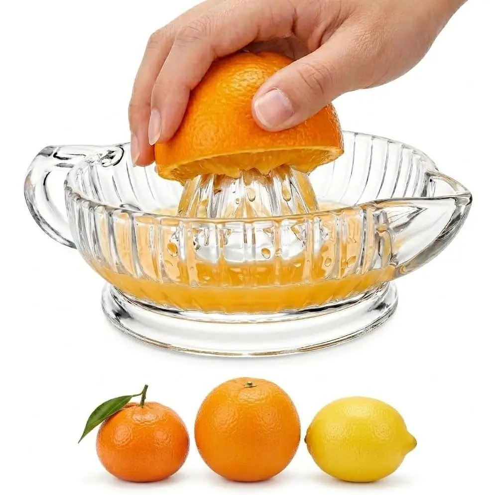 Glass Lemon Squeezer Citrus Juicer Reamer Heavyweight Glass Orange Lime Juicer with Handle & Pour Spout, Dishwasher Safe for Fresh Juice, Cocktails & Cooking