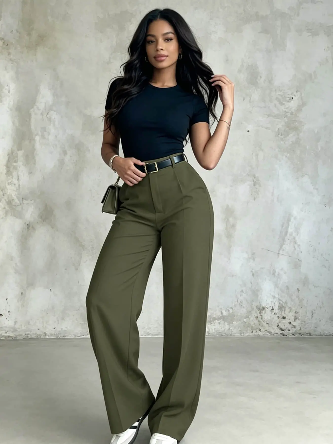 A fashionable and simple wide leg long pants for women's commuting, with a high waist design, suitable for all seasons, suitable for commuting, indoor daily life, and street wear