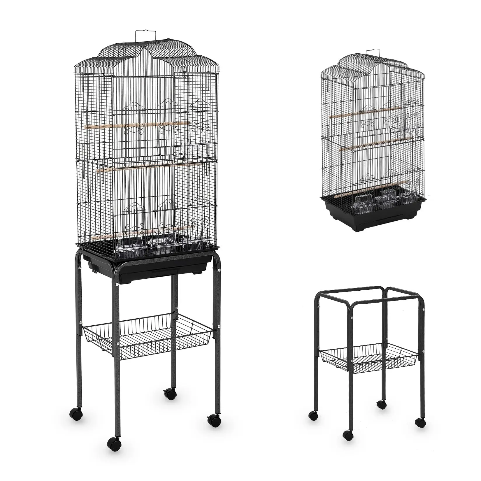 Garvee 60" Wrought Iron Heavy-Duty Bird Cage with Rolling Stand, Play Top, Stainless Bowls, Non-Toxic Coating, and Easy Clean Design for Parakeets, Cockatiels, Conures, and Finches