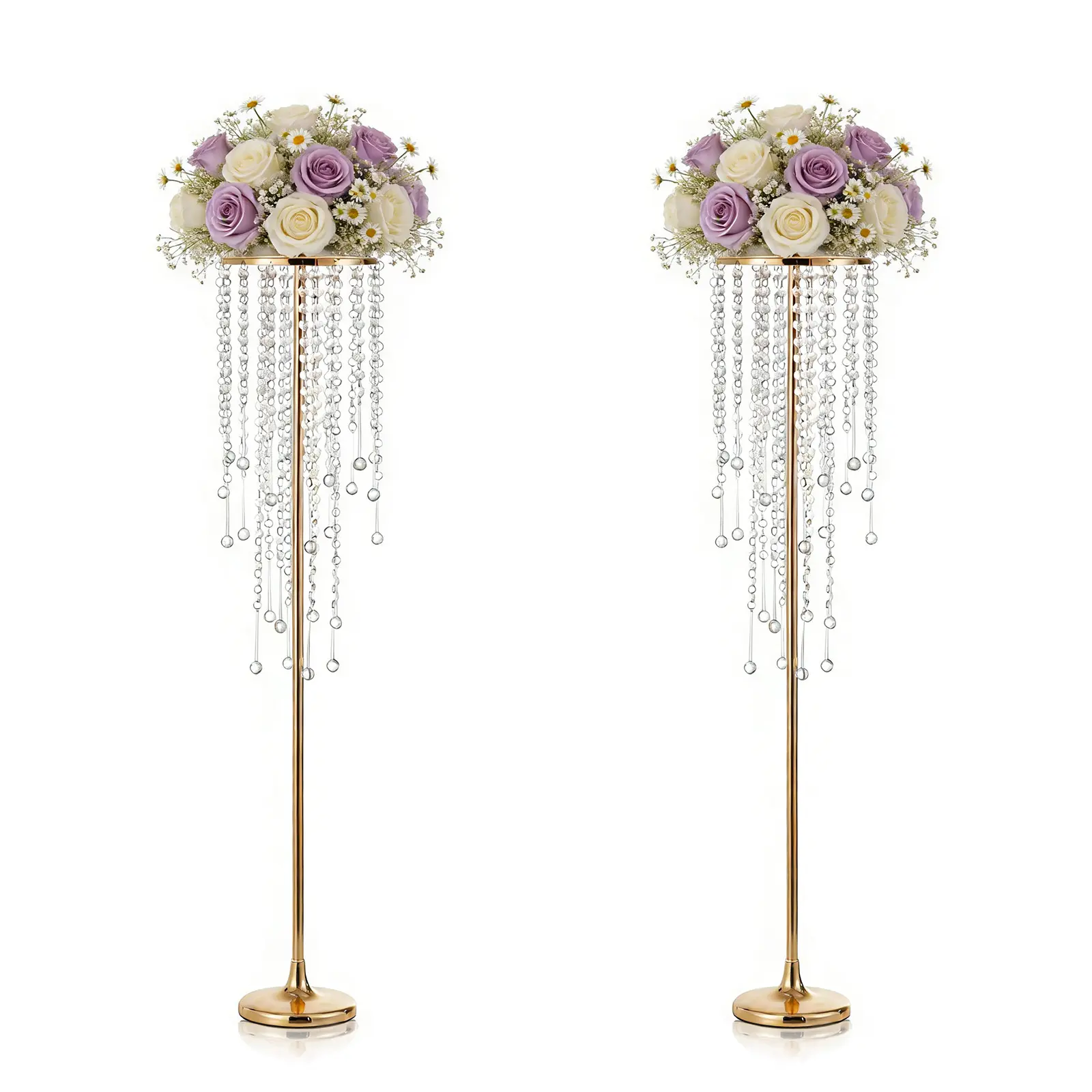 Elegant Tall Gold Metal Flower Vase Centerpiece – 39.4in, Crystal Beads, Durable Rust-Resistant Decor for Weddings, Parties, Events, Home