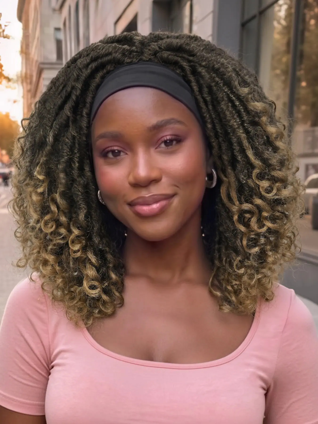 14inch Goddess Faux Locs Headband Wig, Faux Locs Wigs, Synthetic Wig with Headband, Curly Wig, Heat Resistant Hair for Daily Party, Stylish and Versatile