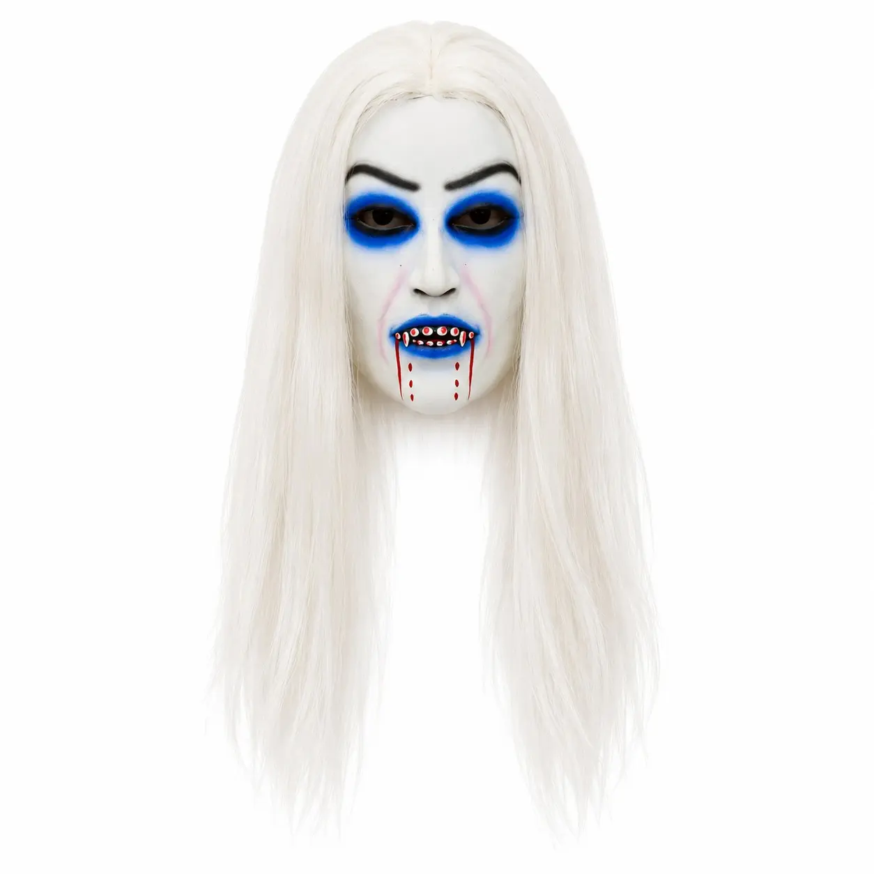 Halloween Horror Witch Mask, Long Hair Bloody Ghost Face Latex Mask, Party Role Play, Haunted House Theme Costume Accessory