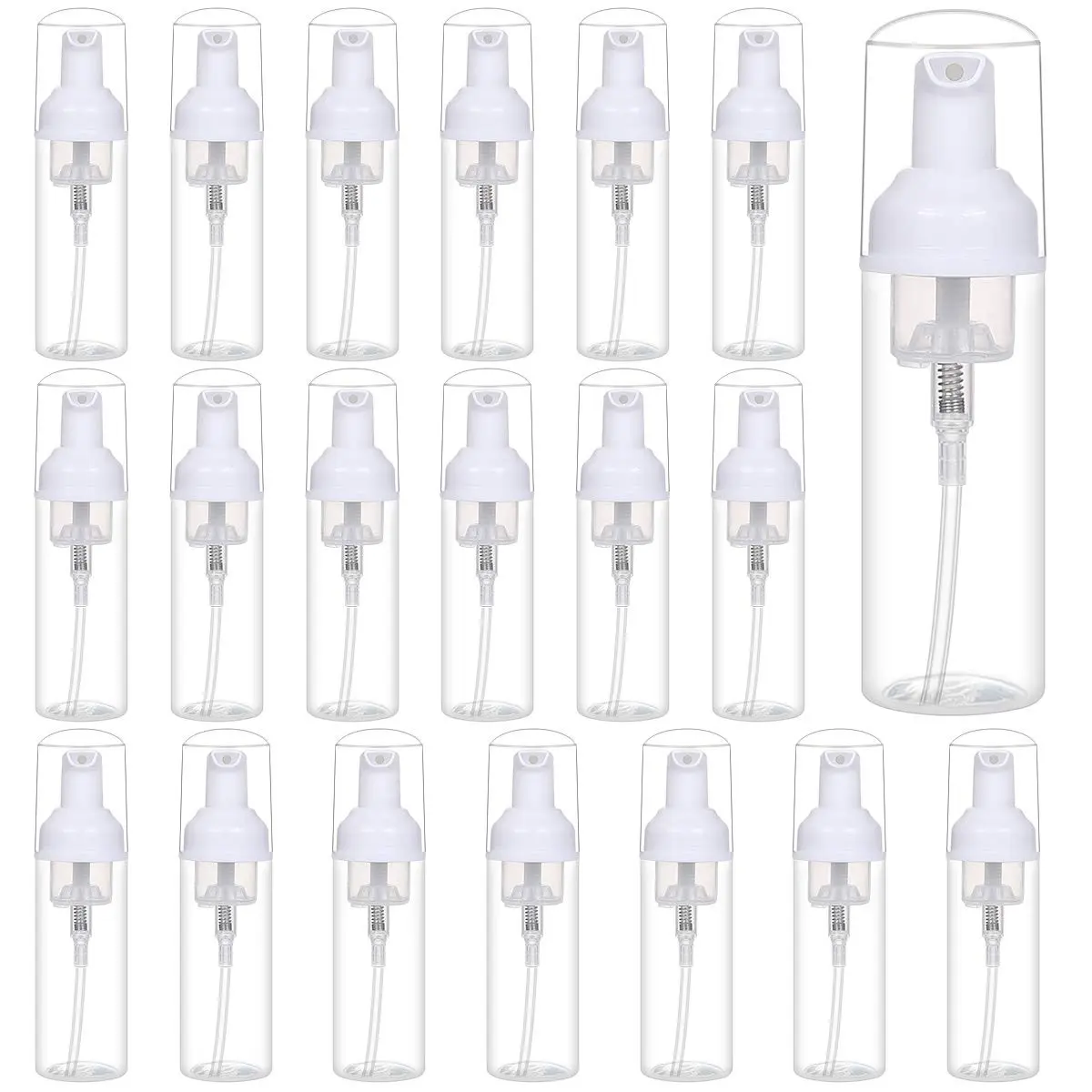 24 Pack 2oz/60ml Travel Foam Pump Bottle Dispensers | Refillable Empty Plastic Foaming Soap Bottles for Lash Shampoo, Hand Soap, Shampoo, Lash Cleanser, Liquid CleaningGift