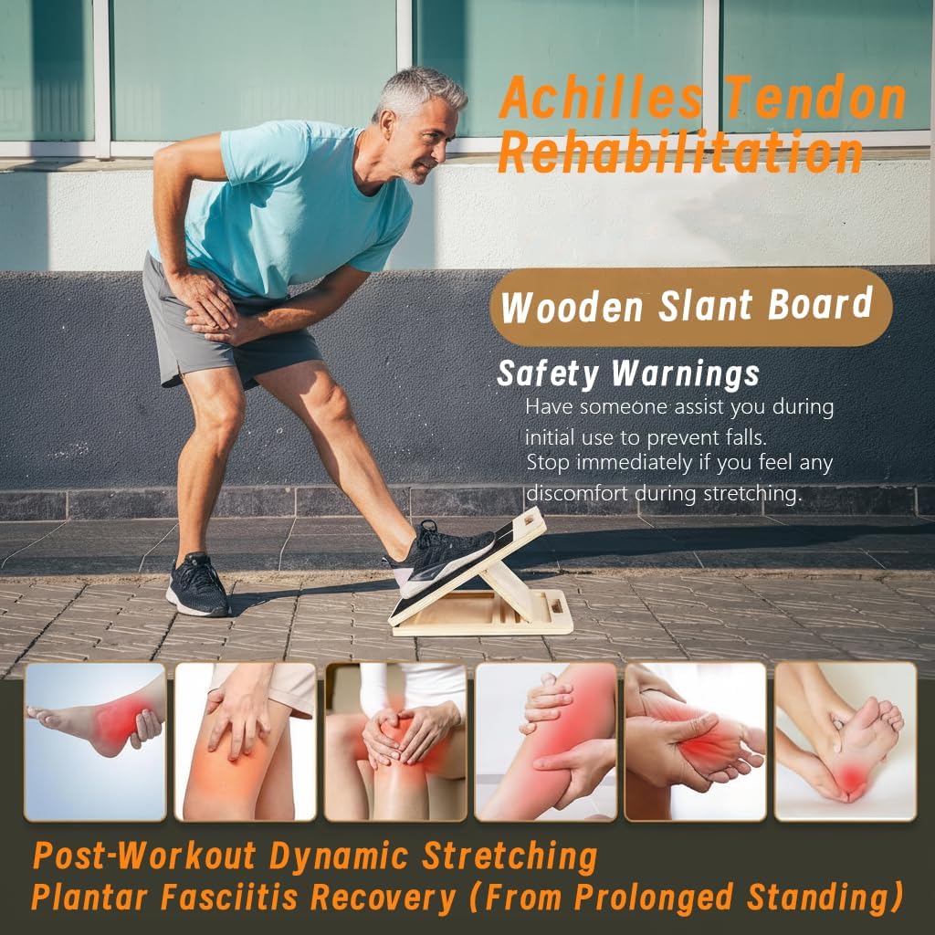 Homhut Adjustable Incline Wooden Slant Board Calf Stretcher Squat Wedge Ankle Heel Feet Leg Exercise Stretching Fitness Home Gym Equipment for Yoga Pilates Mobility Recovery