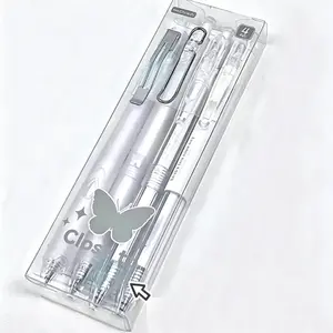 4pcs Boxed High-Value Simple Transparent Pen Body Butterfly Press Neutral Pen ins Style Aesthetic Pens Soft Grip Metal Pen Holder close to Signature Pen 0.5mm Black Writing Pens Pens Set